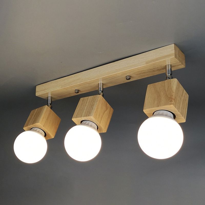 Cube Shaped Wooden Vanity Wall Sconce Nordic Beige Wall Mounted Lamp for Bathroom Hallway