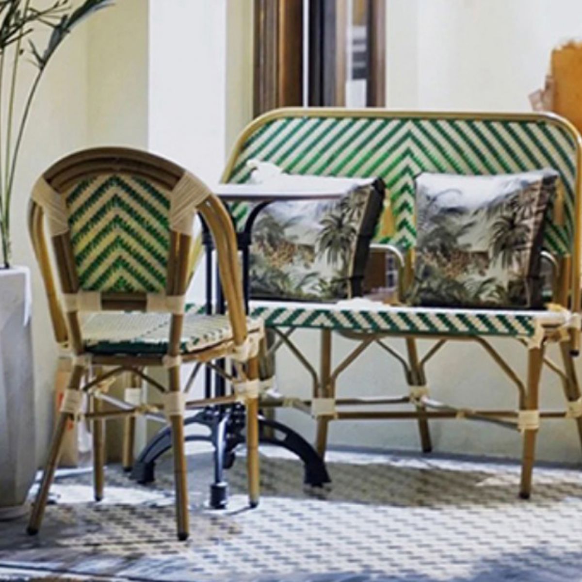 Tropical Dining Side Chair/Dining Armchair with Faux Rattan Back