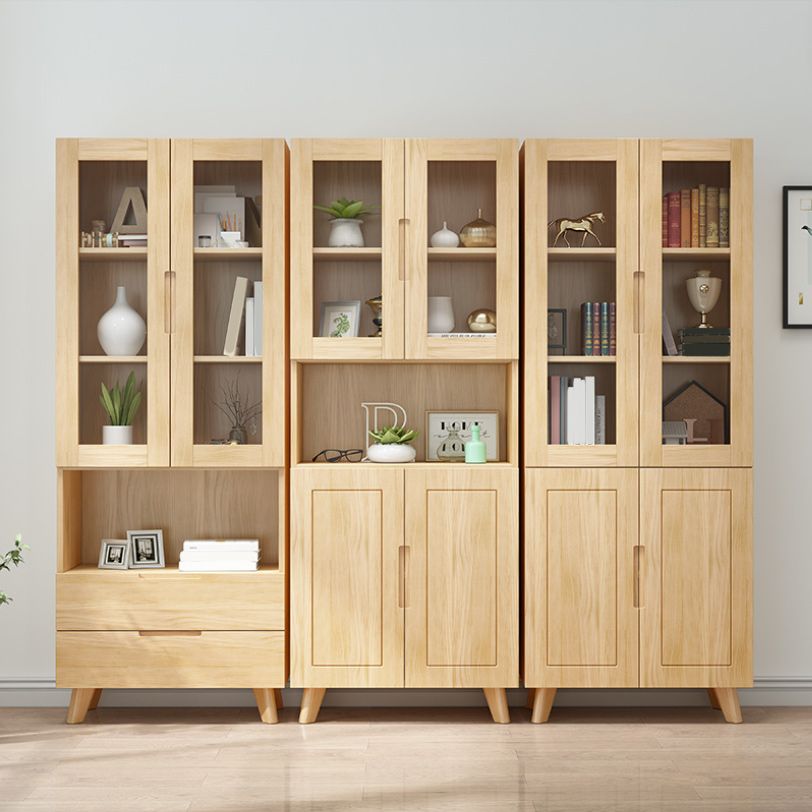 Contemporary Cabinet Rectangle Glass Paned With Doors Pine Accent Cabinet