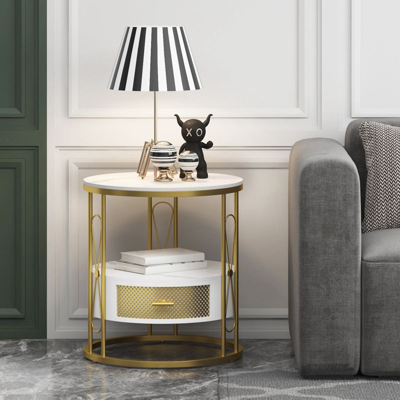 Modernistic Metal Frame 1-Drawer Round Living Room Side Table