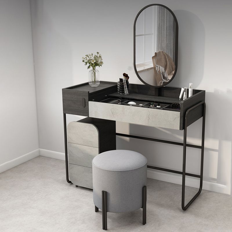 Tempered Glass Countertop Black/white Base with 4 Drawer Dresser