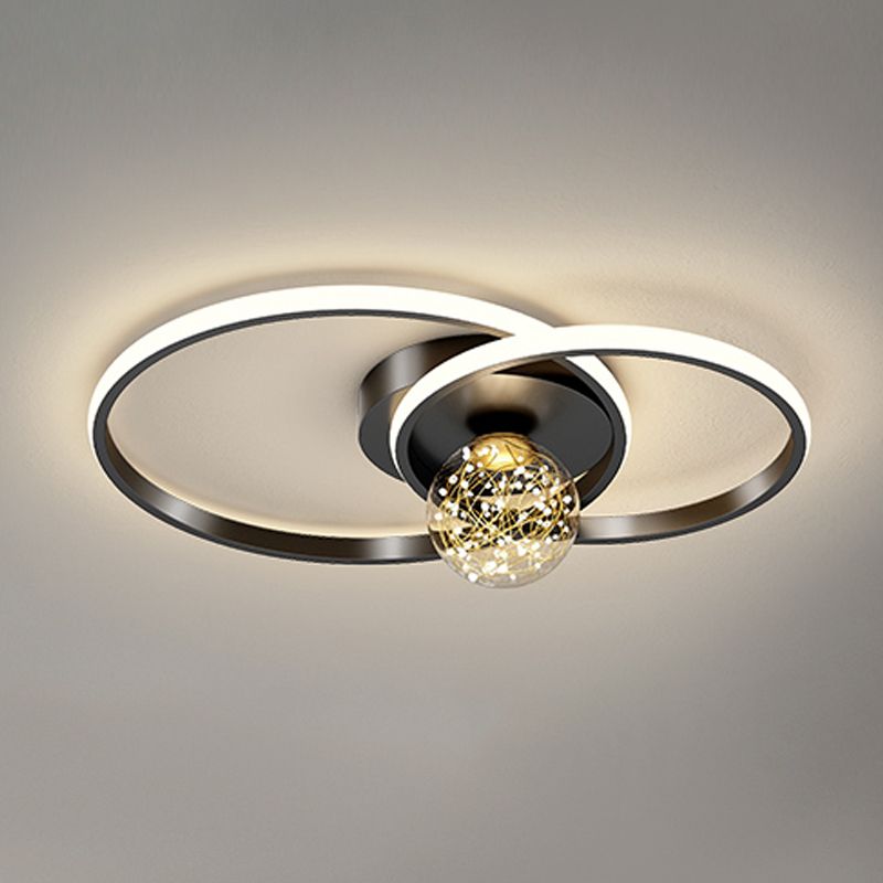 Modern Metal Flush Mount Circular Shape Ceiling Light with Glass Shade for Living Room
