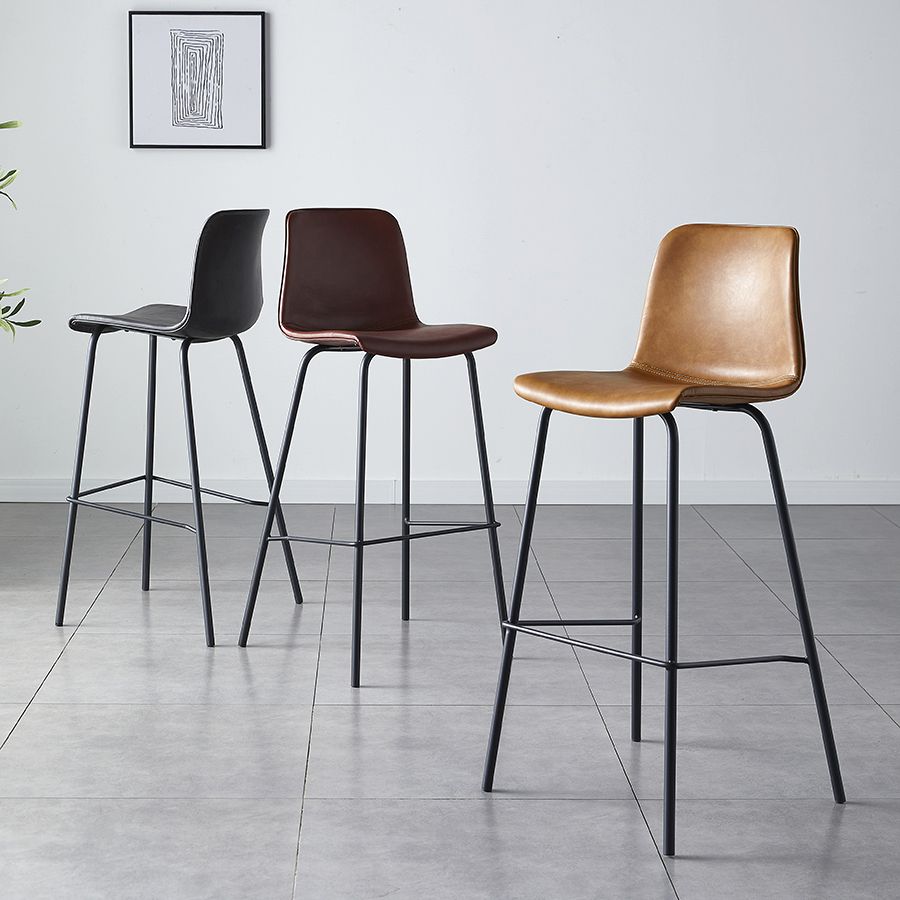Contemporary Style Low Back Leather Bar Stool with Metal Legs