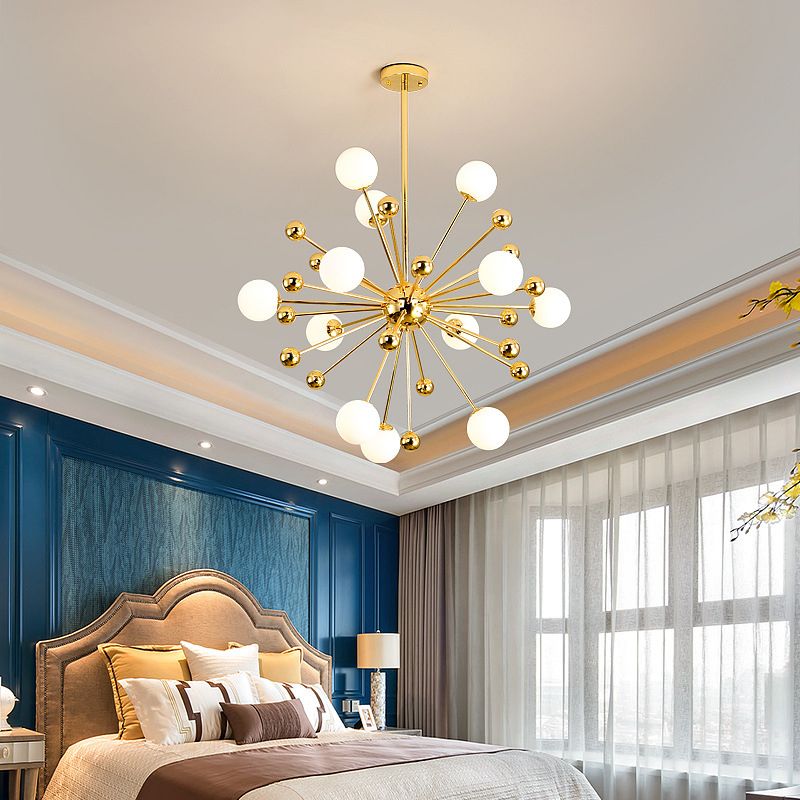 Lampadario in metallo post-moderno dorato Dandelion Tandeli a forma di buio a forma di piena cittadino per soggiorno per soggiorno