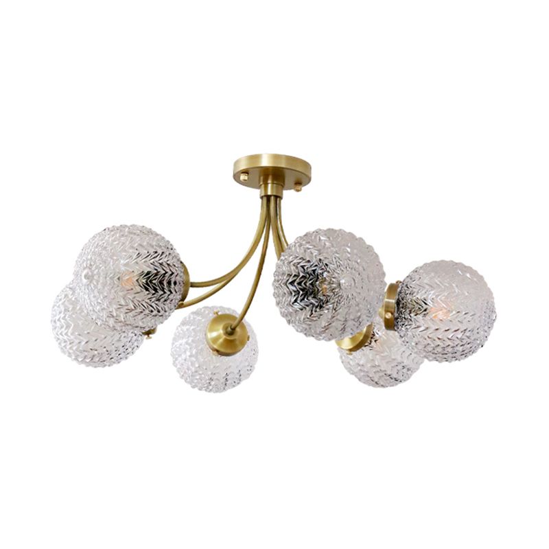 Ball Shape Glass Flush Light Modern Style 6/8 Lights Flush Mount Ceiling Lights in Brass