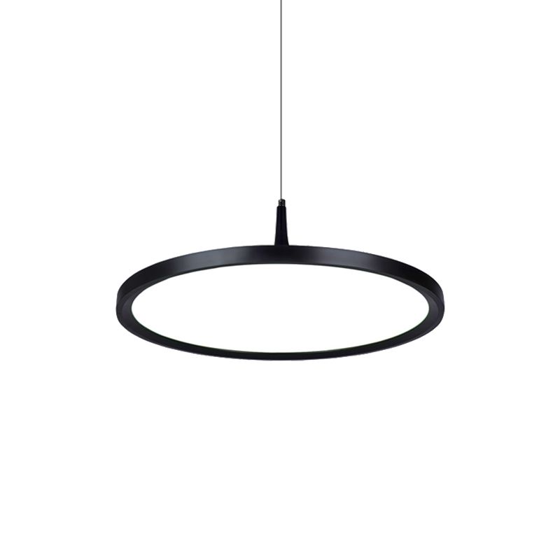 Led Office Pendant Lamp with Plate Metal Shade Simplicity White/Black Ceiling Light Fixture in White/Warm Light, 12"/16"/19.5" Wide