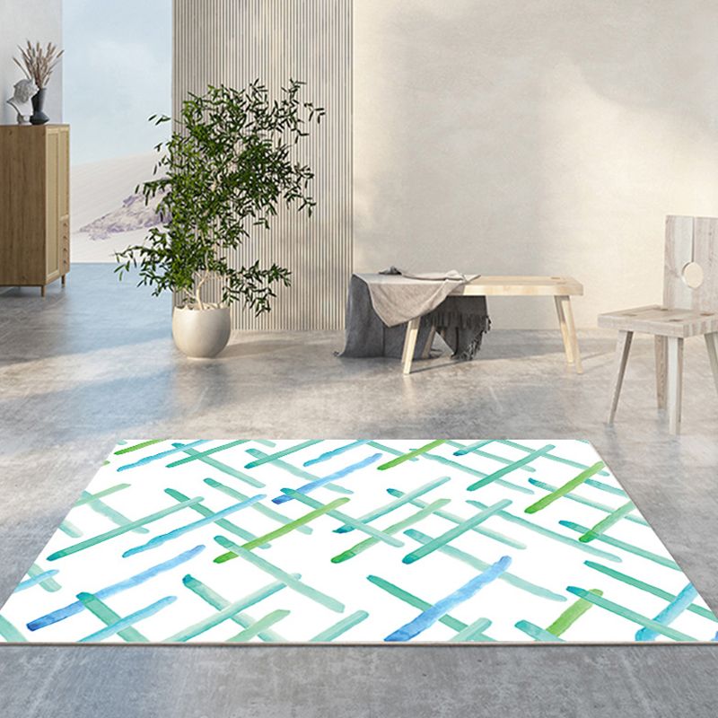 Green Modern Rug Polyester Abstract Contrast Color Rug Washable Rug for Living Room