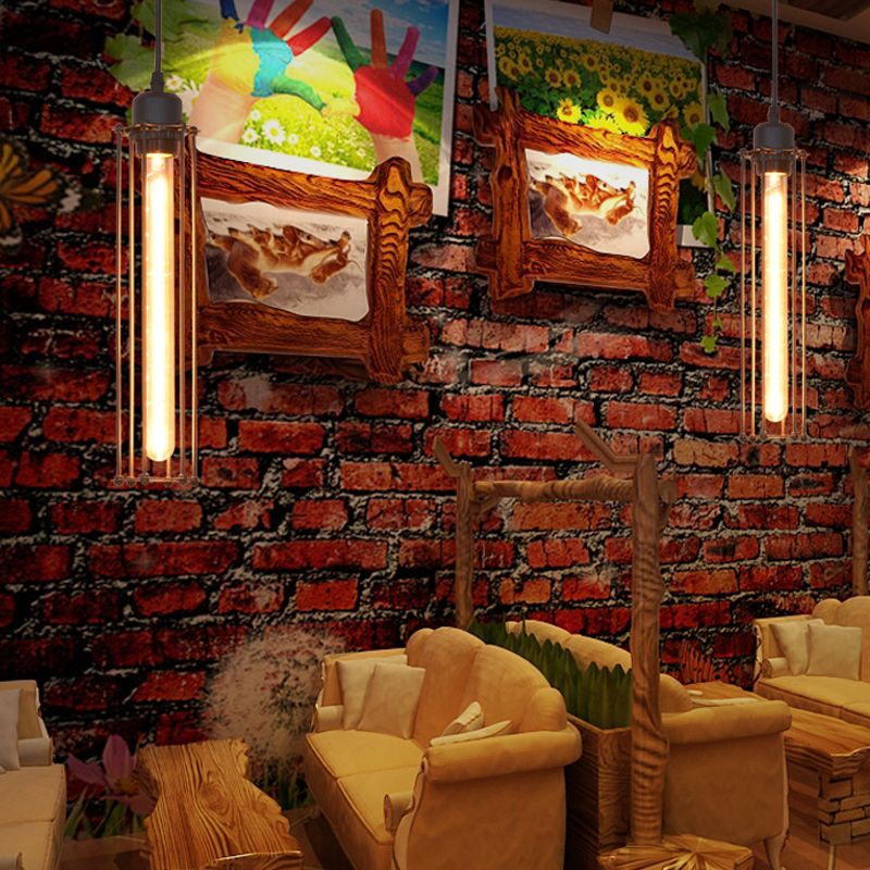 Iron Tube Down Lighting Pendant Industrial 1-Light Restaurant Hanging Ceiling Light in Black