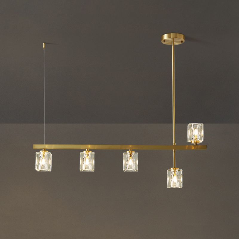 Linear Pendant Lighting Modern Island Lights Crystal Metal 4 Light Island Ceiling Light in Gold