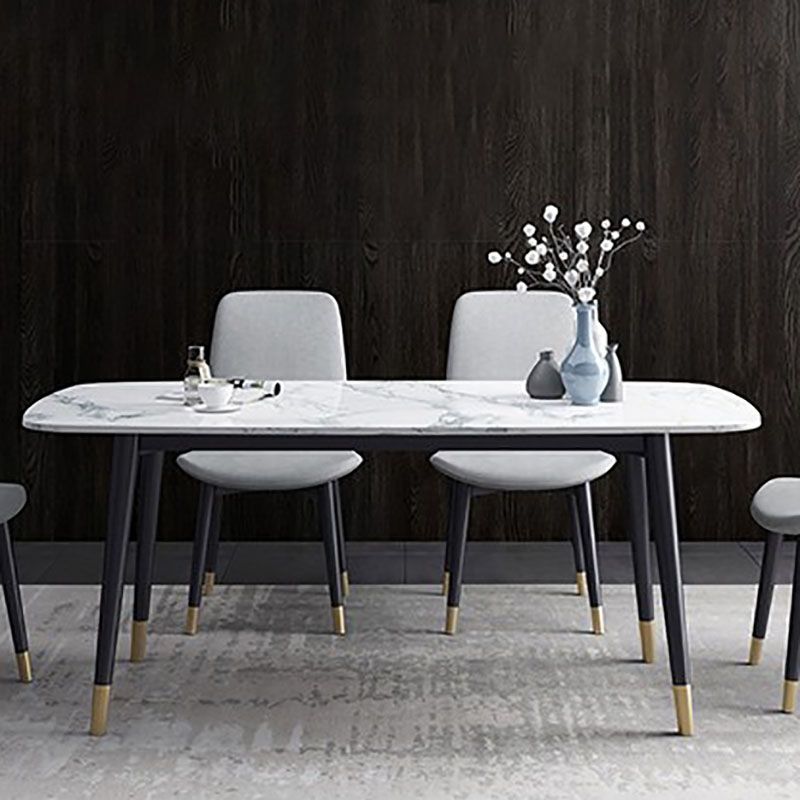 Stone Top Dining Table Mid-Century Modern Table with 4 Wood Legs