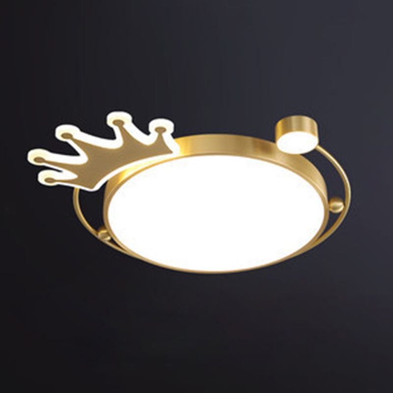 Brass Crown Shaped Flush Light Cartoon Metal LED Ceiling Light for Childrens Room