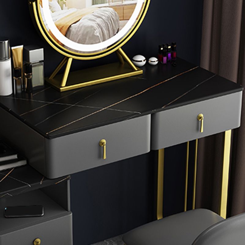 Gray Dressing Table Genuine Leather Vanity Table with Storage Drawers