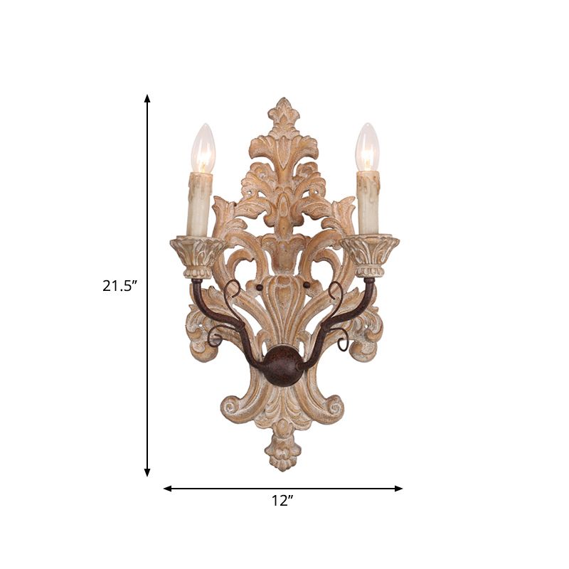 Distressed White Candle Wall Lighting Classic Wood 2-Light Porch Wall Mounted Light Fixture