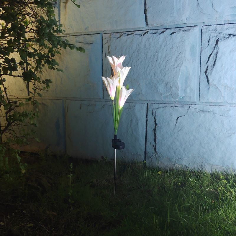 Contemporary Lily Bouquet Solar Ground Light Plastic 4 Bulbs Garden LED Stake Lighting
