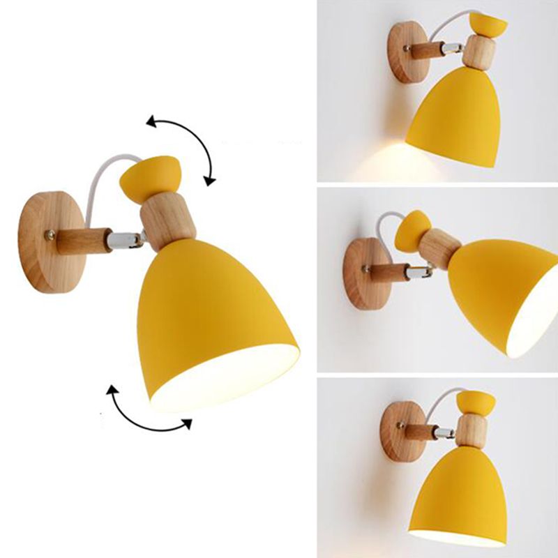 Nordic Metal Wall Light Geometric Colorful Wall Sconce with Wood for Living Room