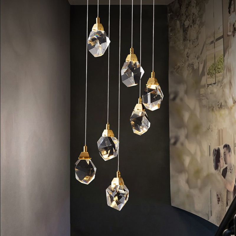Crystal Gold LED Pendant Light in Modern Style Copper Geometric Hanging Lamp for Commercial Place