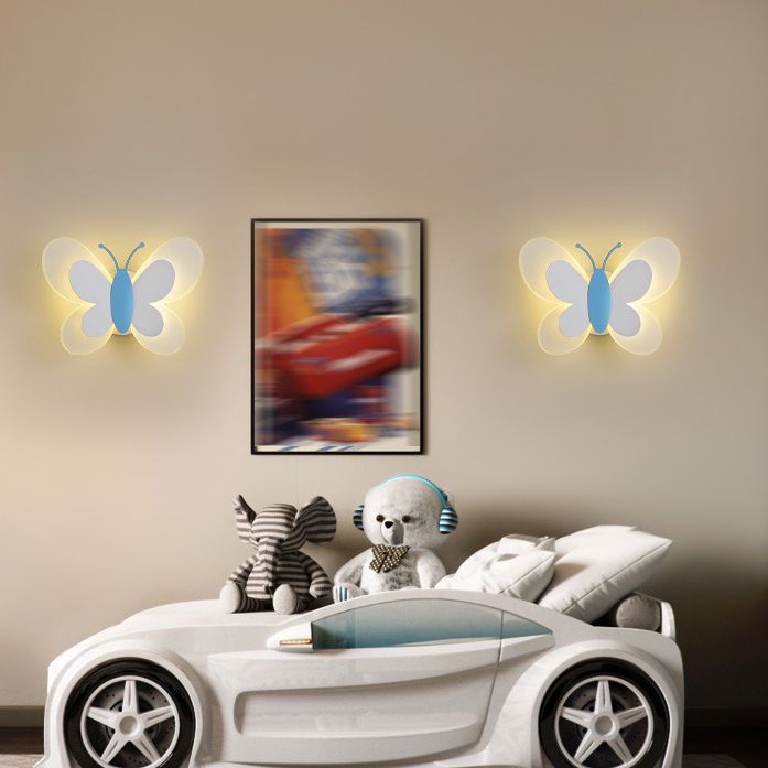 Pink/Blue Wall Light Contemporary Butterfly Lighting for Living Room