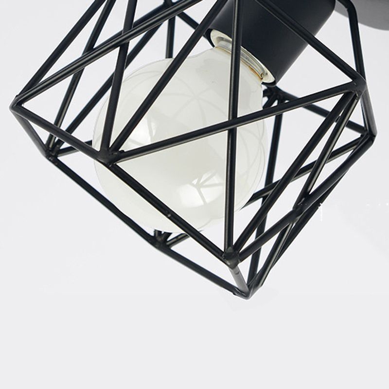 Plafonnier à cadre en fer de style vintage industriel, plafonnier d'intérieur géométrique noir