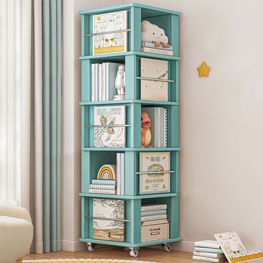 Libreria per angoli in legno fabbricato scandinavo libreria verticale con ruote di caster