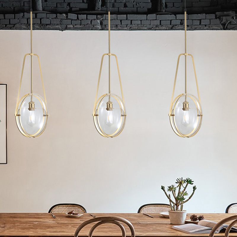 Gold Elliptical Hanging Ceiling Light Simplicity 1 Head Clear Glass Drop Lamp for Dining Room