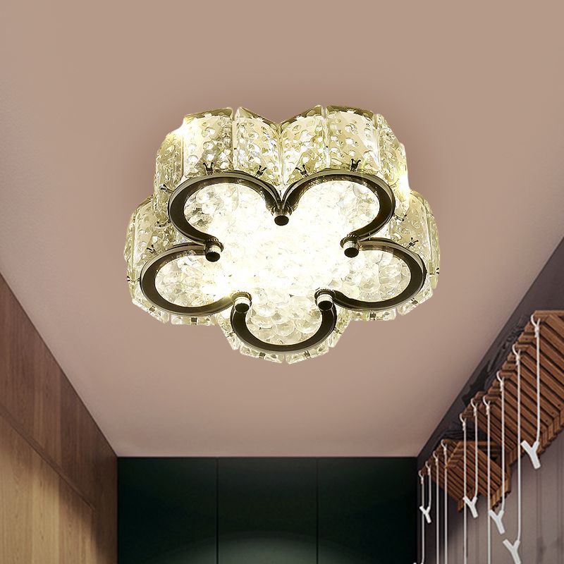 Minimalistische LED-inbouwlamp roestvrij staal rond/vierkant/bloem plafondarmatuur met heldere kristallen kap in warm/wit licht