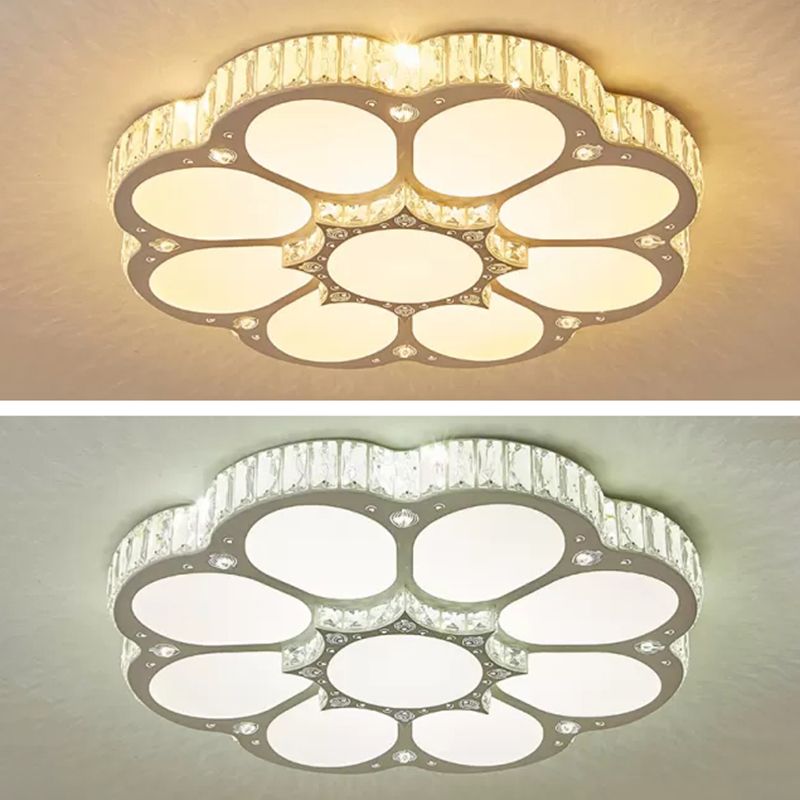 White Floral Ceiling Mount Light Fixture Modern LED Crystal Flushmount Ceiling Fixture