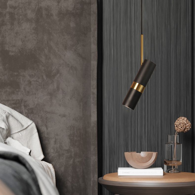 1 Light Cylinder Pendant Lighting Modern Metallic Pendant Ceiling Lights for Restaurant