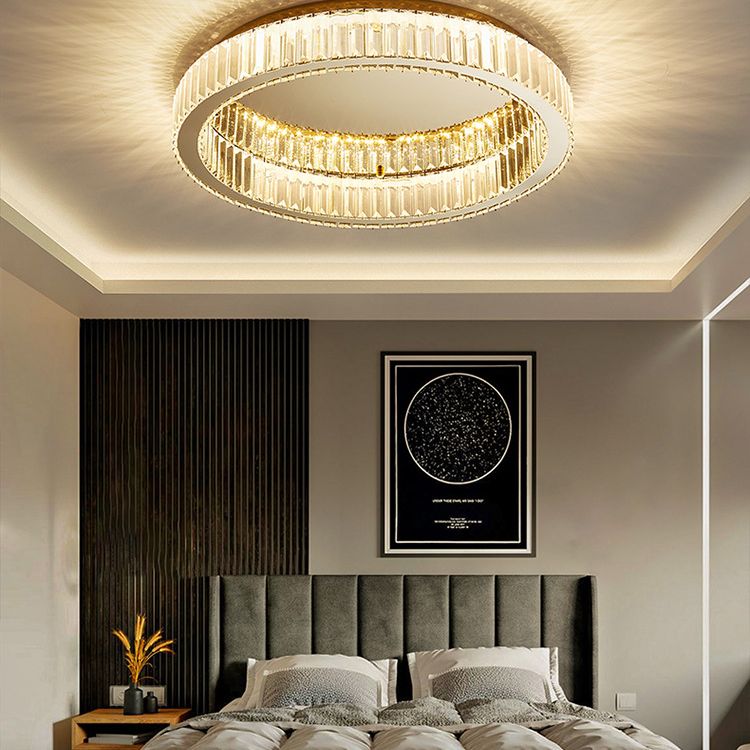 Circle Flush Mount Ceiling Light Fixtures Modern Crystal Ceiling Mount Chandelier for Living Room