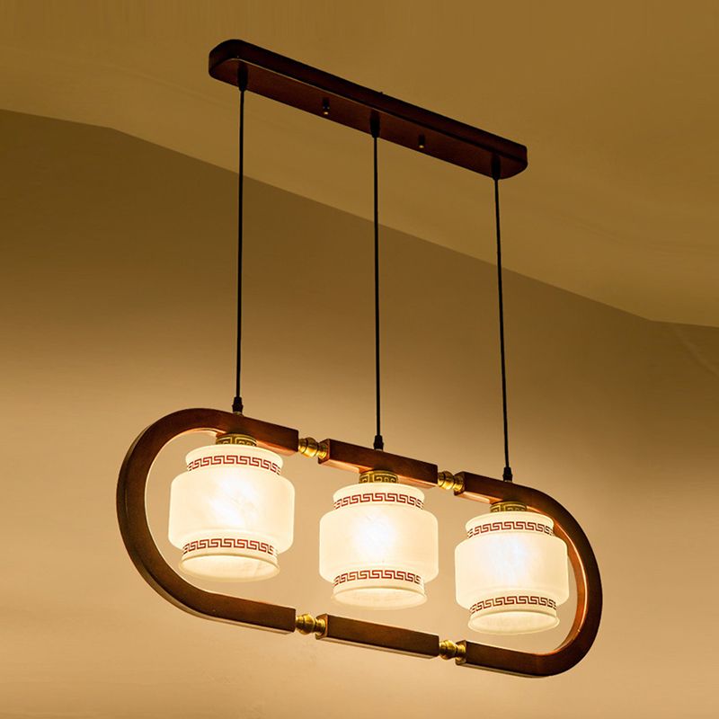 Modern Style Cylindrical Shape Island Lights White Glass Pendant Lights in Brown