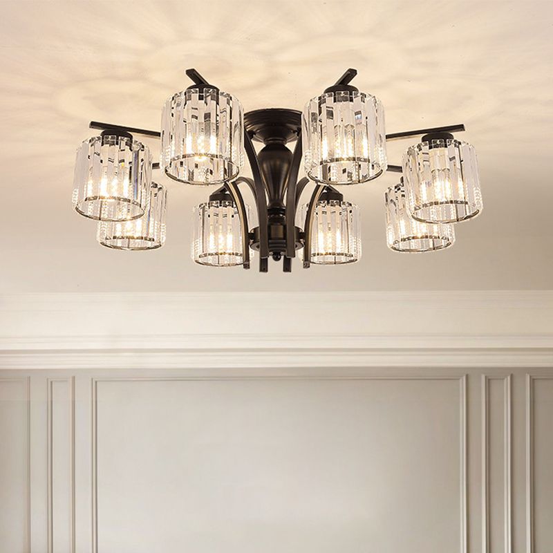 Cylindre en verre semi-flush Mount Noir Multi Light Traditional Plafond Light pour le salon