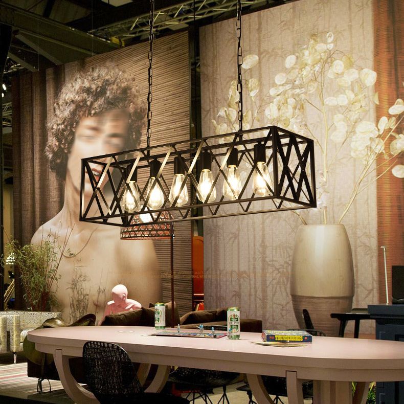 Iluminación colgante de isla metálica INDUSTRIA RESTAURADA NEGRA RESTAURANTE CANDELIER DEL POSTENTO