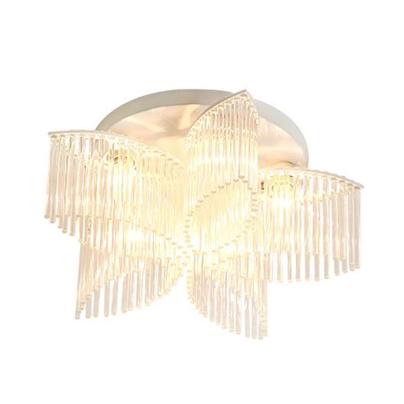 Lámpara de techo con varilla de cristal, montaje empotrado, pétalo/cilindro blanco, moderna, 1/3/5 luces