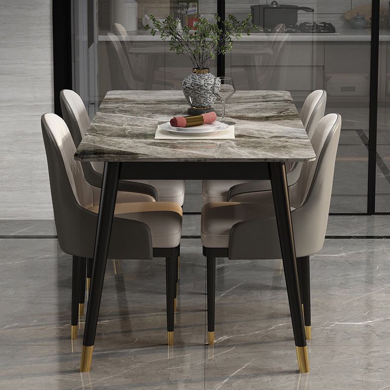 Modern Sintered Stone Dining Set with Rectangle Tabale and Metal Base Dining Set