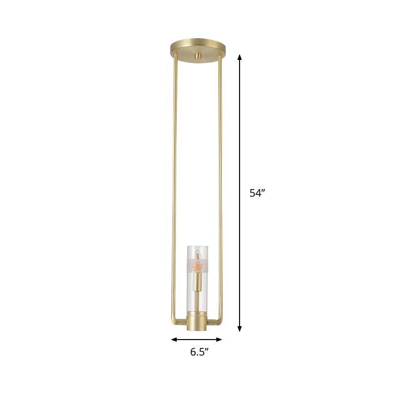 1 Bulb Restaurant Suspension Pendant Modern Gold Hanging Light Fixture with Cylinder Clear Glass Shade