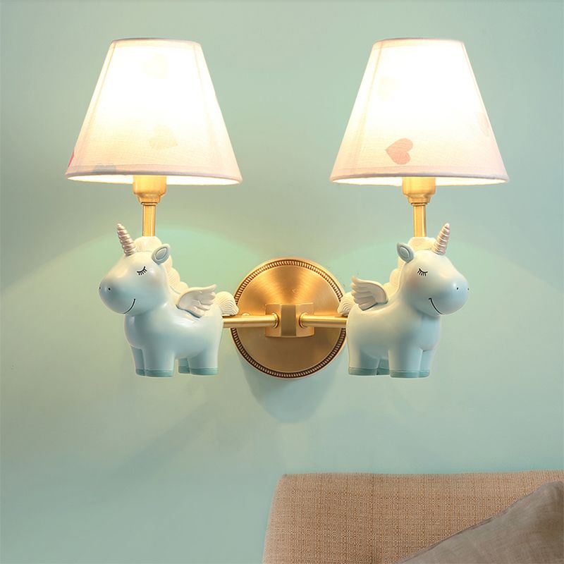Empire Shade Nursery Mur Light Fabric Pink Cartoon Wall Lighting Fixture avec résine Unicorn