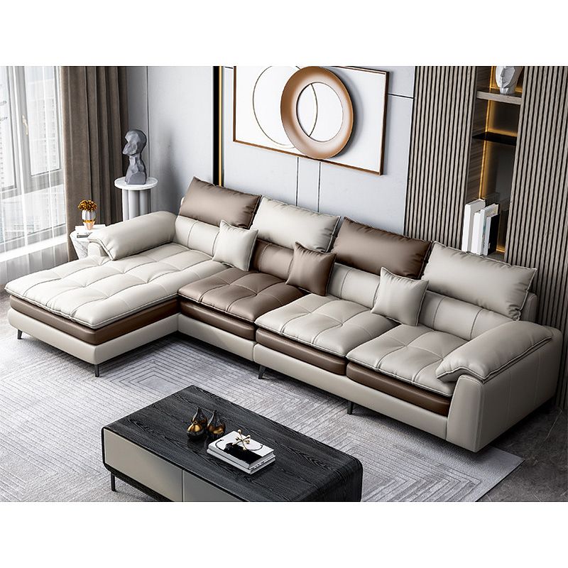 Faux leather Sectional Pillow Top Arm Beige Sectional for Living Room
