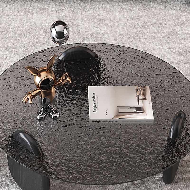 Glass Top Coffee Table Black Modern Round 3 Legs Cocktail Table
