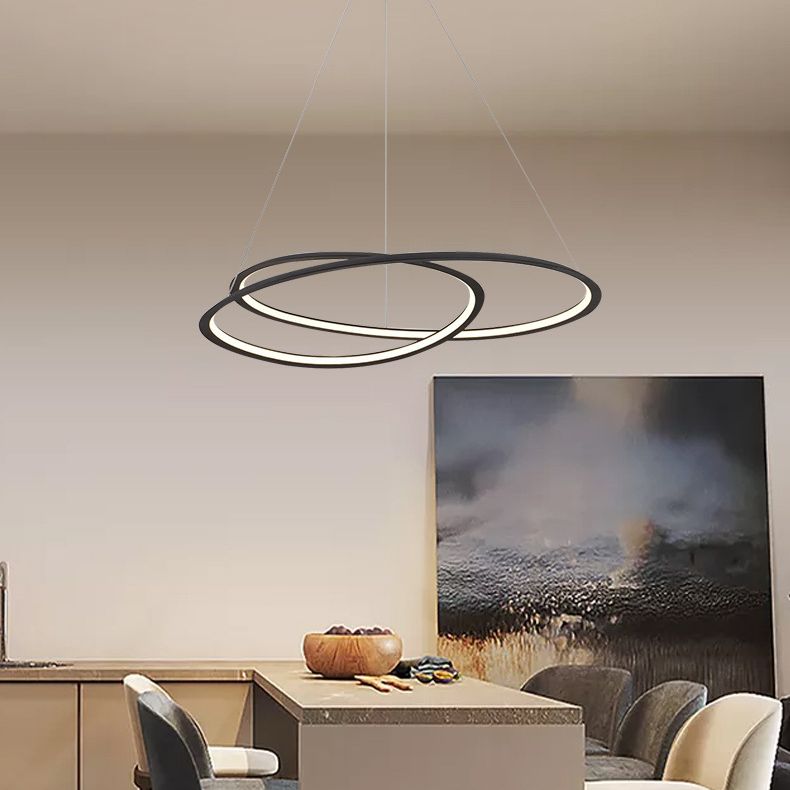 Living Room LED Chandelier Pendant Light Modern Black Chandelier Lighting with Spiral Metal Shade