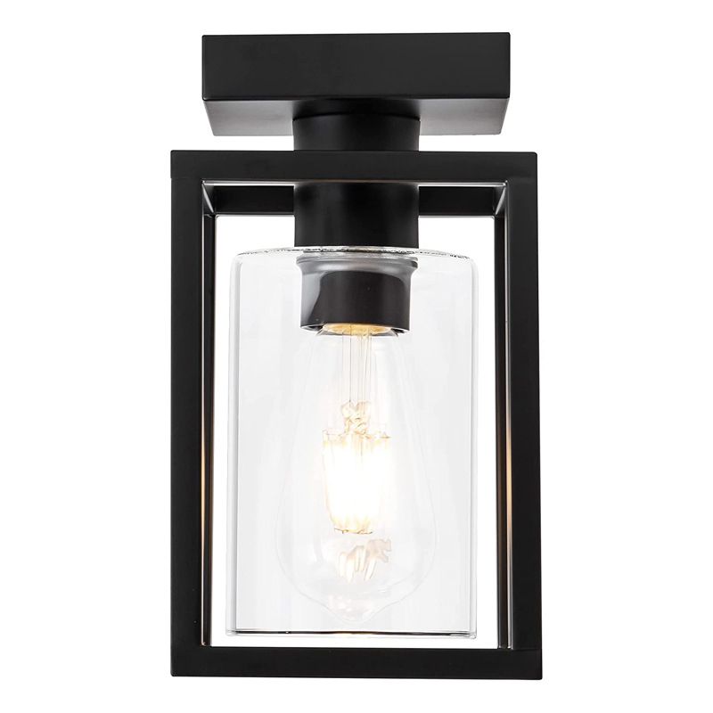 Iron and Glass Semi Flush Industrial 1 - Light Ceiling Semi Flush in Black