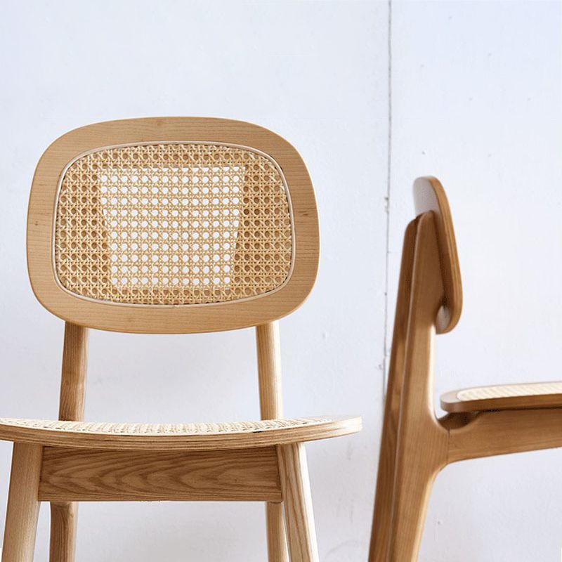 Modern Rattan Dining Chairs Open Back Dining Side Furniture with Wood Legs in Matte Finish