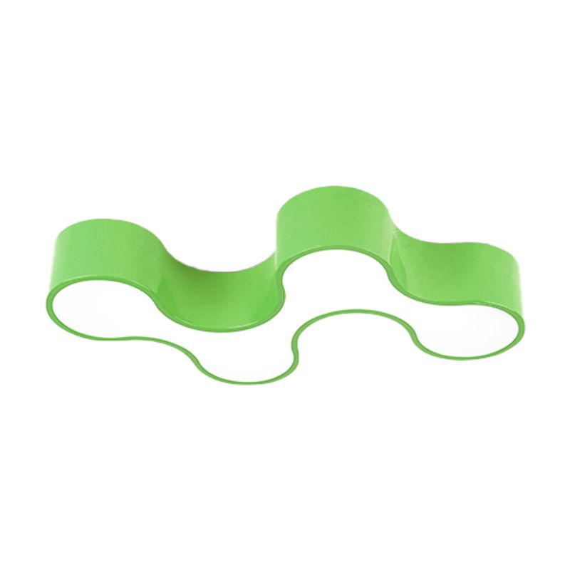 LED Bedroom Flush Mount Lamp Kids Style Blue/Yellow/Green Ceiling Lighting with Earthworm Acrylic Shade