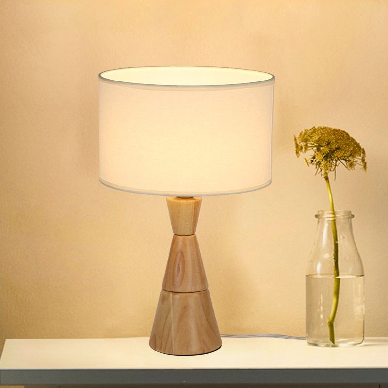 Empire Shade Night Lamp Nordic Fabric 1-Light Wood Table Lighting with Funnel Shaped Base