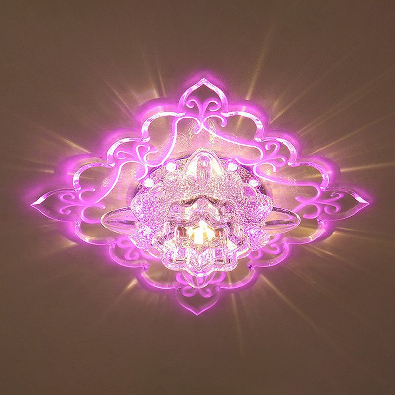 Plafonnier encastré carré pour entrée, luminaire encastré contemporain à LED en cristal transparent