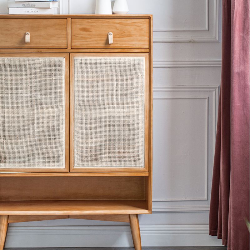Contemporary Cabinet Rectangle Pine 2 Doors Pendant Pulls Accent Cabinet