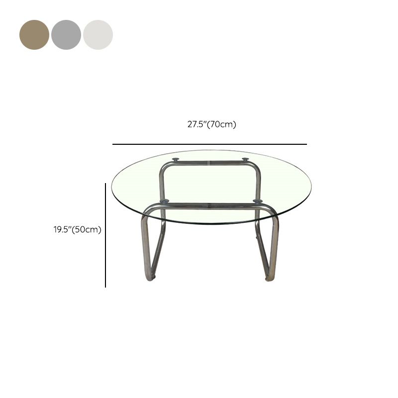 Modern Round Glass Coffee Table with Stainsteel Sled Stainless Steel Base