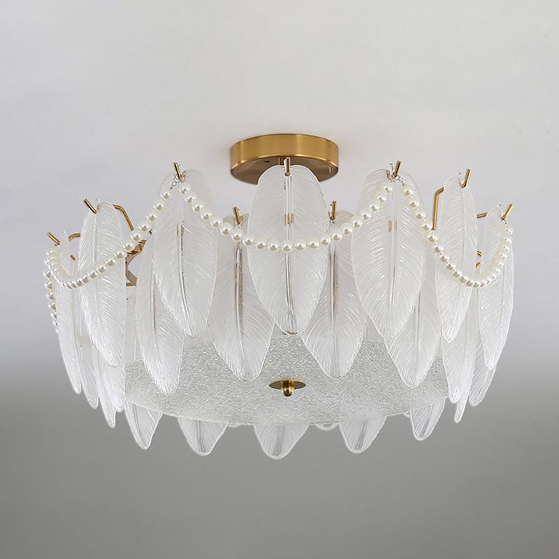 Round Shape Glass Flush Light Modern Style Multi Lights Flush Mount Fixture in Gold