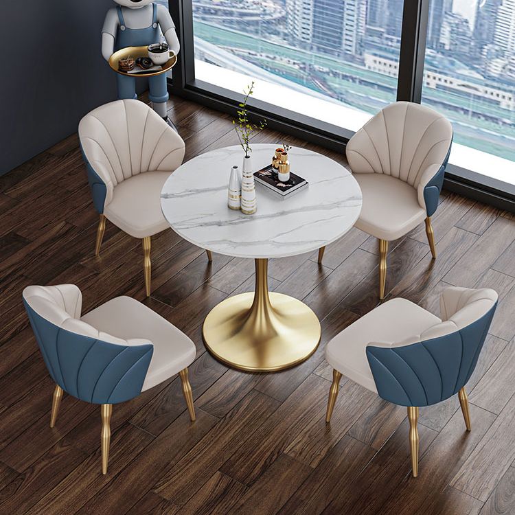 Scandinavian Kitchen Dining Room Set with Sintered Stone Top and Metal Base Dining Set