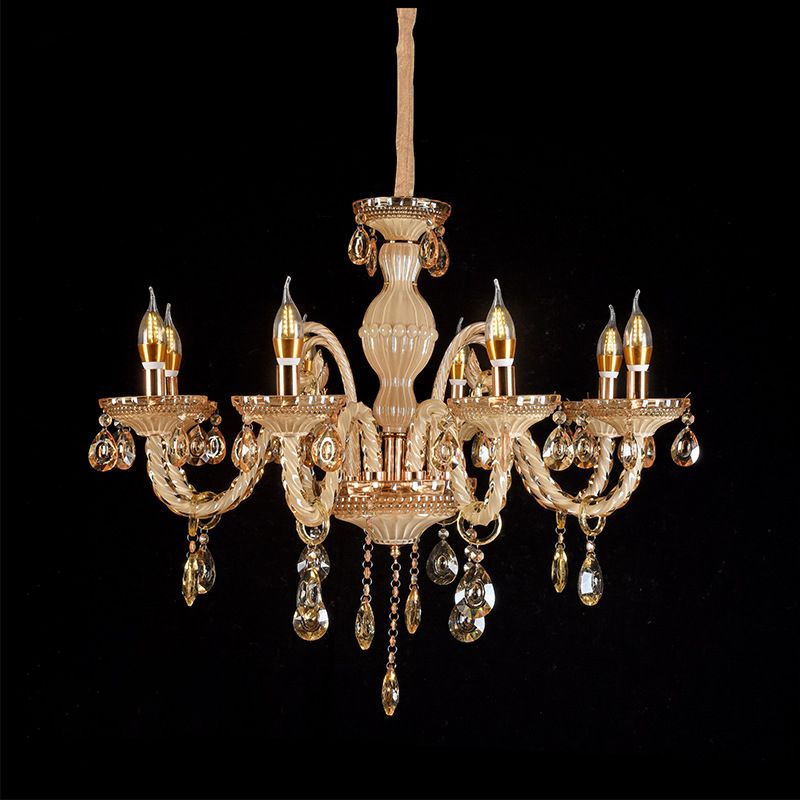 Traditional Metal Hanging Chandelier Light Candelabra Suspension Light with Crystal for Bedroom