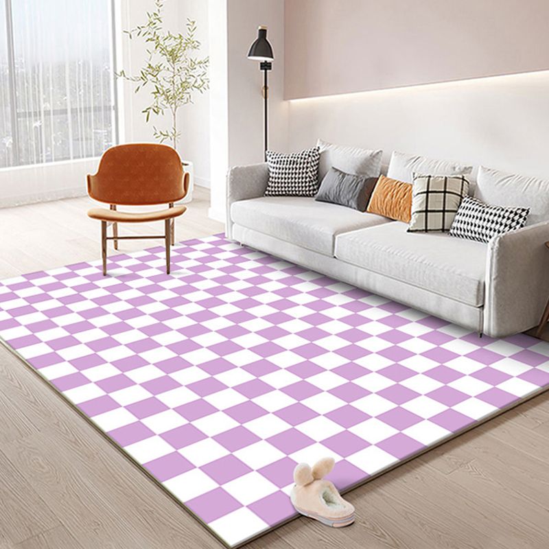 Solid Color Home Decoration Carpet Simplicity Checkered Area Rug Polyester with Non-Slip Backing Rug