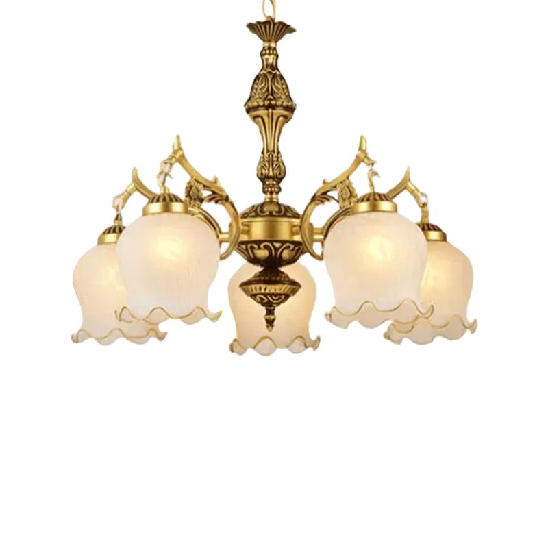 Melkachtig glazen bronzen suspensie licht semi-blaom bloem 5-licht traditionele kroonluchter